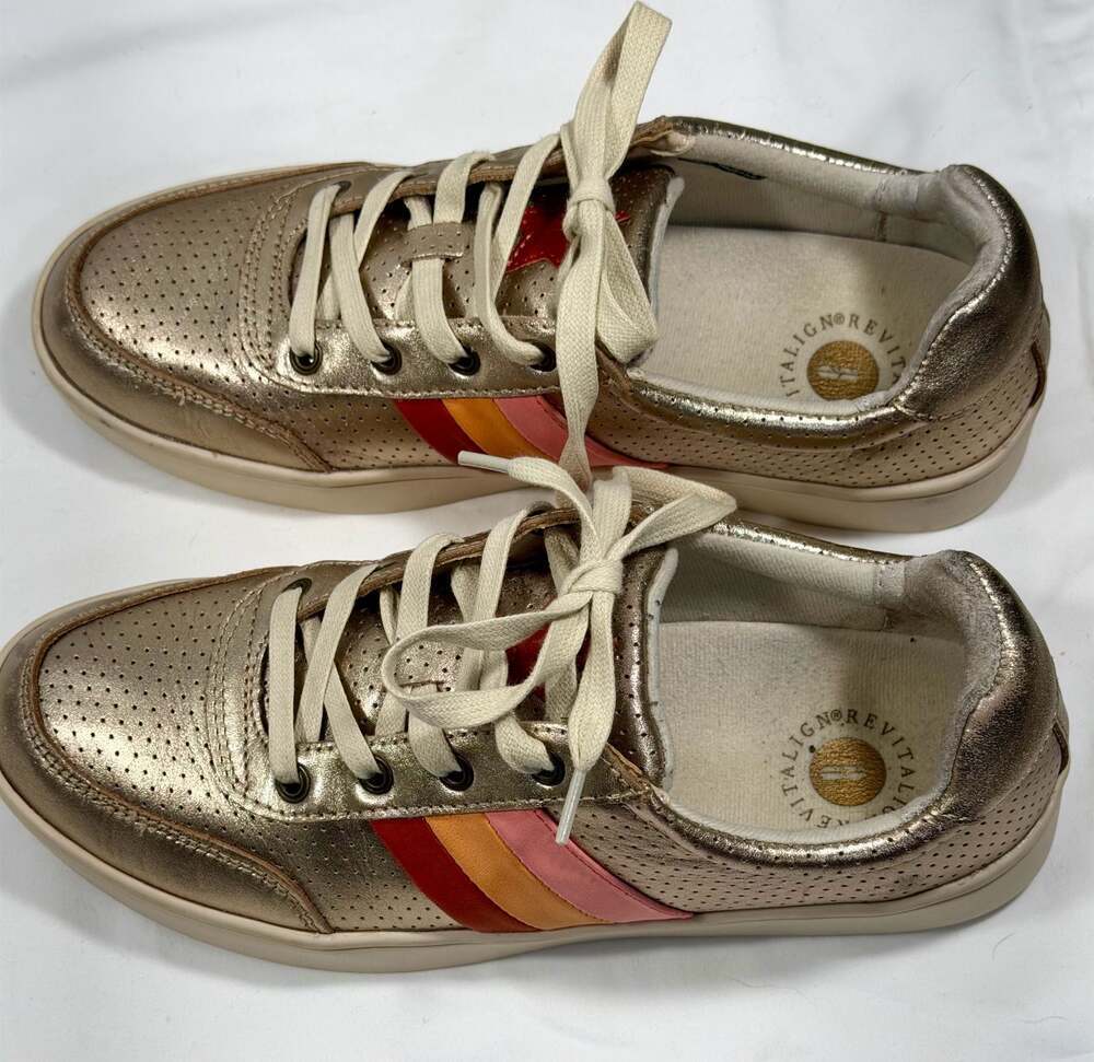 Revitalign Belmont Metallic Rose Gold Stripe Orthotic Sneakers Size 8 - Picture 4 of 7